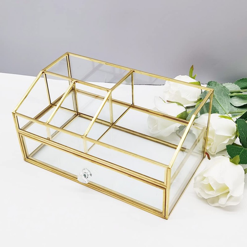 bofeiull Glass Makeup Brush Holder, Makeup Brush Organizer Jewelry Display