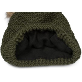 styleBREAKER Unisex Plain Knitted Bobble Hat Fine Knitted with Fleece Lining Winter Fur Bobble Hat 04024175, olive