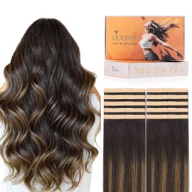 DOORES Tape in Hair Extensions, Balayage Dark Brown to Chestnut Brown 18 Inch 50g 10pcs, Wide Tape in Extensions Human Hair Real Remy Invisible Tape-ins Silky Straight Skin Weft Folding Wear