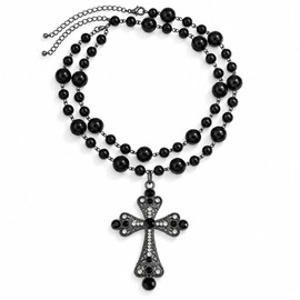 Pearl Cross Necklace for Women & Men, Gothic Layered Choker with Cross Pendant, Adjustable Imitation Pearl Beaded Statement Necklace for Party, Concert & Everyday Styling, Gold or Black