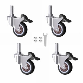 MSWY Caster Wheels 2 inch Set of 4, 3/8"-16x1 Threaded Stem Casters with Brakes, Swivel Replacement Silent Casters for Creeper Service Carts Funiture Shelvings, 70lbs per Wheel