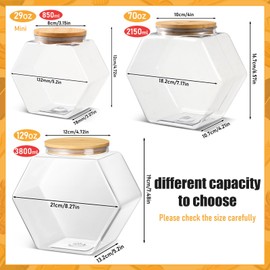 Pickmesh 70 oz Hexagonal Plastic Candy Jar with Airtight Bamboo Lid Hexagon Cookie Jars Clear Containers for Kitchen Storage Snacks, Dog Food, Coffee Pod, Laundry Pod