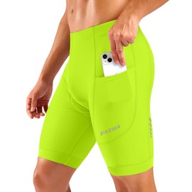 Bikewa Men's Cycling Shorts 7" 4D Padded Bike Shorts for Men Road Biking Bicycle Riding Cycle Biker Phone Pockets(Fluorescent Green,XL)