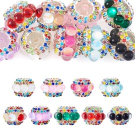 FASHEWELRY - 9 abalorio europeas de gran agujero, coloridas y brillantes, abalorio redondas de diamantes de imitación de 20 mm, abalorio de piedras preciosas para pulsera, collares, joyería