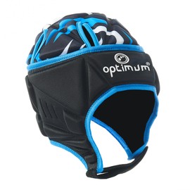 Optimum Senior Razor Rugby and Football Headguard - Full Coverage Scrum Cap | Breathable, Soft-Edged, Lightweight Protective Headgear Black/Blue, Medium