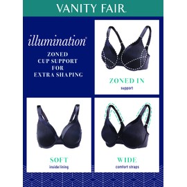 Vanity Fair Women's Plus Size Illumination Full Figure Zoned-in Support Bra, Lightly Lined Cups up to DD, Underwire-White, 36C