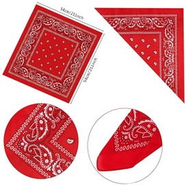 CLOSOCKEY 4PCS Colored Bandana for Women Men Paisley Pattern Square Cowboy Multi-purpose Headband Hair Scarf Handkerchief Head Wrap (Red)