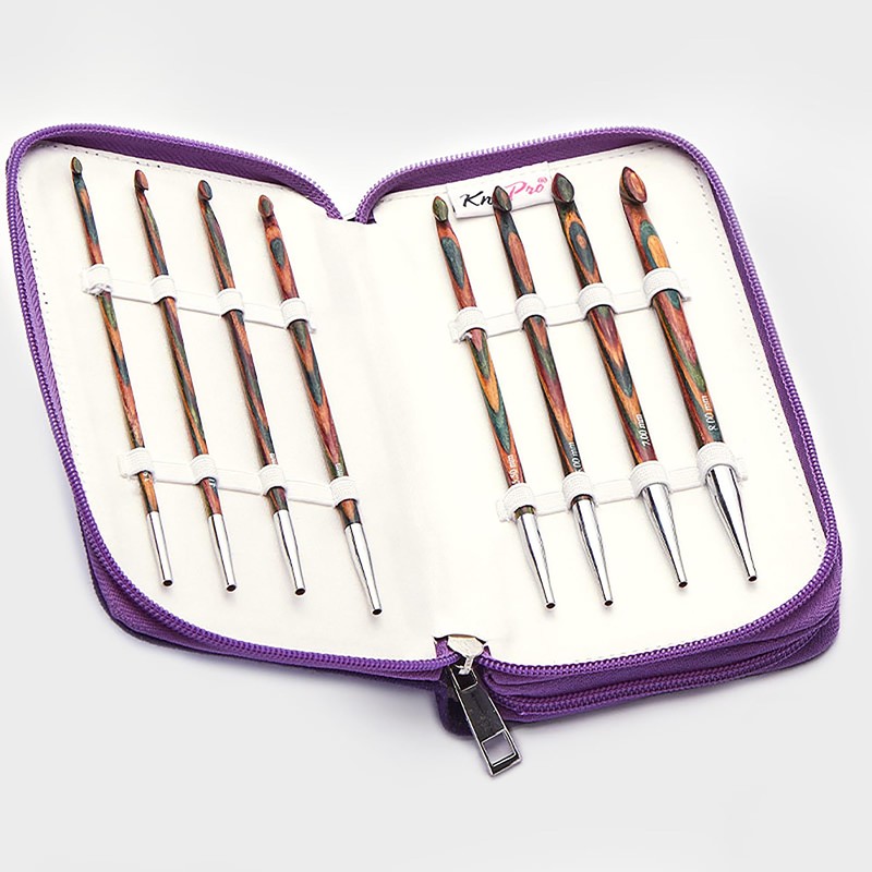 KnitPro Symfonie Tunisian Afghan Wood Crochet Hooks in Zipper Case