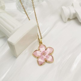 KJDYQ Mulan-Inspired Blossom of Honor Necklace Pink Enamel Flower Charm Pendant for Women-Warrior Princess Birthday Gift for Her