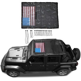 Linskip Sun Shade Compatible with 2018-2024 Jeep Wrangler JL & 2020-2024 Jeep Gladiator JT 4 Door, Full-Body Mesh Screen Sunshade Bikini Top Cover for Wrangler Exterior Accessories(Flag)