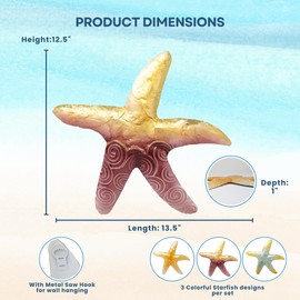 Starfish Metal Wall Décor Set of 3 – Coastal Beach Nautical Wall Art for Bathroom, Living Room, Bar, Patio, or Outdoor Décor – Ocean-Themed Hanging Starfish Decorations for Beach House & Tropical Spaces