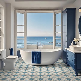 Alow Peel and Stick Floor Tile, Vinyl Flooring Waterproof, Peel and Stick Flooring Easy to Install Self Adhesive for Bathroom, Bedroom, Kitchen, Blue(12x12In, 10PCS)