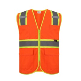 zojo High Visibility Safety Vests With Pockets, Wholesale Reflective Vest for Outdoor Works, Cycling, Jogging, Walking,Sports (Orange-XL)