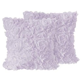 Sweet Jojo Designs Purple Floral Rose Decorative Accent Throw Pillows - Set of 2 - Solid Light Lavender Flower Luxurious Elegant Princess Vintage Boho Shabby Chic Luxury Glam High End Roses