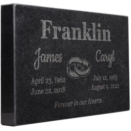 PlaqueMaker Black Granite Memorial Headstone for Two Lost Loved - Great for Your Garden, Tree Dedication, or in a Cemetery. Includes Your Text and Select Clipart (10 x 6 x 1)