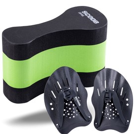 Pull Buoy + Hand Paddles set for Adults, Kids Swimming Aid Accessories for Strength Training Swim Floats Pool Exercise Equipment Kit for Men Women Junior Sea Open Water Aids (+microfibre towel, Adult)