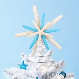 Blue Natural Starfish Tree Topper – Nautical Coastal Blue for Beach Xmas