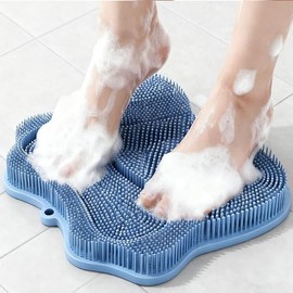 Alfombrilla de ducha para limpiar pies de ducha, cepillo de silicona para baño con ventosas antideslizantes, para uso en la ducha para mejorar la exfoliación de la piel (azul)