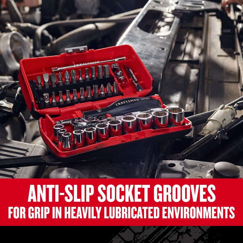 CRAFTSMAN V-SERIES Socket Set, Shallow MM, 1/4 Inch Drive, 38