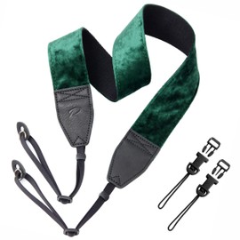 Padwa Lifestyle Velvet Camera Strap - 2" Wide Full Grain Cowhide Head Soft Velvet Straps for Photographers,Complimentary 2 Pcs Quick Release for All DSLR,SLR,Mirrorless Cameras,Binoculars - Green