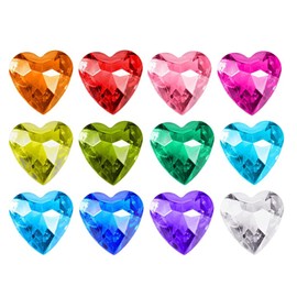 YIEUR Partyloon Pack of 12 Hearts Diamond Large Colourful Decoration, 40 mm Glitter Decorative Stones Acrylic, Large Scatter Decoration Crystals Confetti Diamonds Plastic Wedding Table Decoration Gift