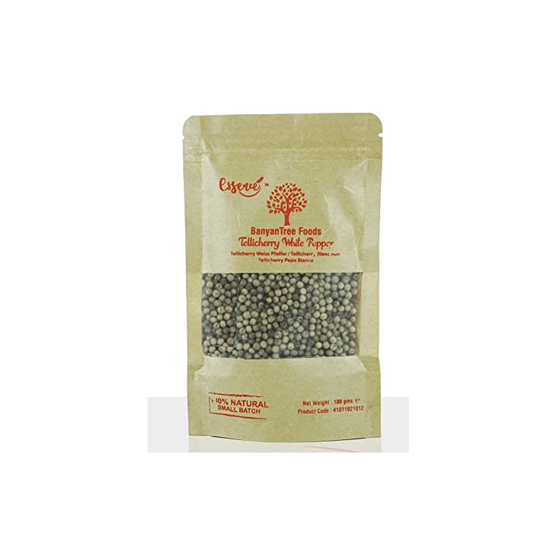 BanyanTree Foods White Peppercorns 100g~ All Natural, Indian Origin