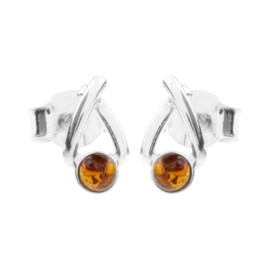 Stud Earrings - Naja - Silver 925/000 - Amber, Silver, Amber