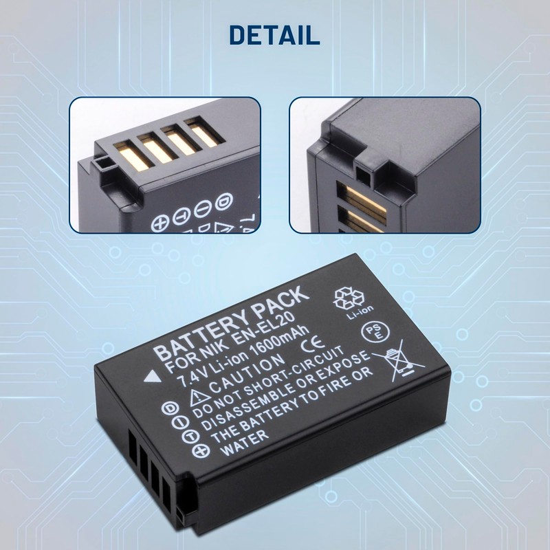 2 Pack EN-EL20 EN-EL20a Battery with Charger Compatible with Nikon