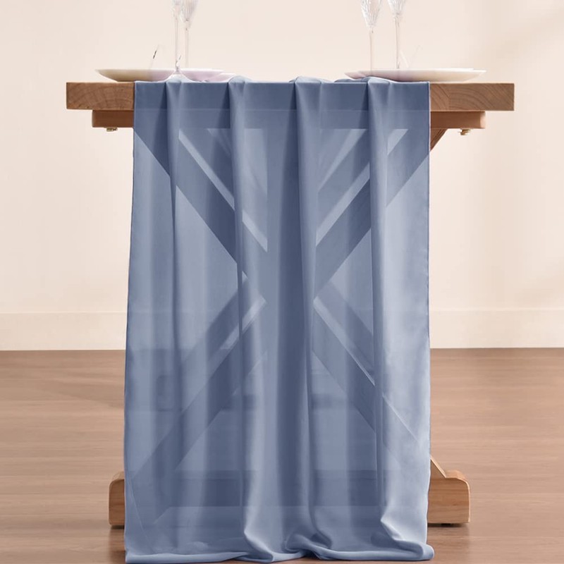 Socomi 10ft Dusty Blue Chiffon Table Runner 29x120 Inches Wedding