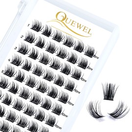 Cluster Lashes QUEWEL 72 Pcs Wide Stem Individual Lashes C/D Curl 8-16mm Length DIY Eyelash Extension False Eyelashes Soft for Personal Makeup Use at Home (natural03-C-10)
