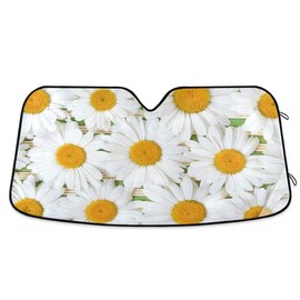 Car Windshield Sun Shade Blocks UV Rays Sun Visor Protector White Daisy Accordion Folding Auto Sunshade for Car Truck SUV 55x28inch