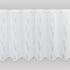 Modern Embroidered Panel Curtain Luna - Panneau with Real Plauen Lace White/Taupe 55 x 112 cm