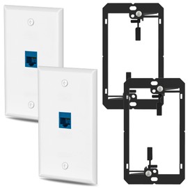 Ethernet Wall Plate HuaHengHT Outlet RJ45 Network Female to Female Keystone Wall Inline Coupler Jack Plates with Single Gang Low Voltage Mounting Bracket Device (1cat6 2Pcs, Blue)