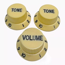 AxLabs Strat-Style Knob Set (3) 2022 - Aged White / Cream with Black Font