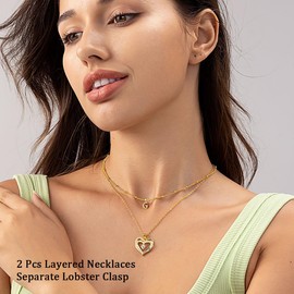 Lydreewam Gold Layered Heart Necklaces for Women, 14k Gold Plated Dainty Layering Heart Initial Letter G Necklaces with Cubic Zirconia, Adjustable Chain Necklaces Jewelry Gift