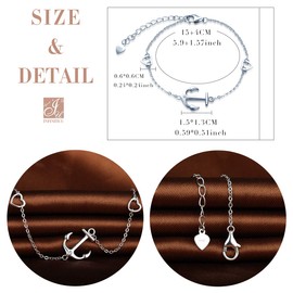 Infinite U Women's girl's bracelet, 925 sterling silver bracelet, Exquisite Anchor Bracelet and Cute Heart, Inlaid zircon, Adjustable, Birthday christmas gift