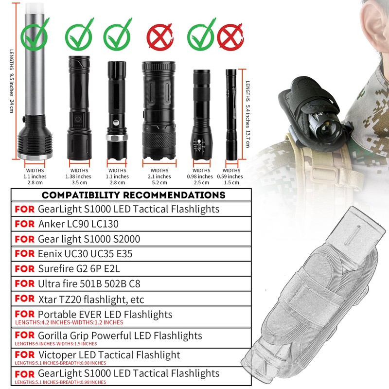 bvya 360° Rotatable Tactical LED Flashlight Torch Holder Stretchable Adjustable