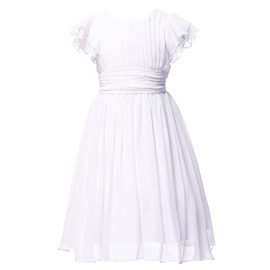 Happy Rose Flower Girls Dresses Junior Bridesmaids Little Girls Elegant Ruffle Chiffon Tea Length White 12