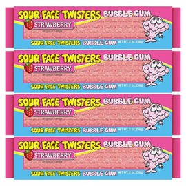Face Twisters Sour Bubble Gum Straws - SOUR Strawberry - Gift Pack of 4, 2 oz. Packages By Lyza's Sweets & Treats
