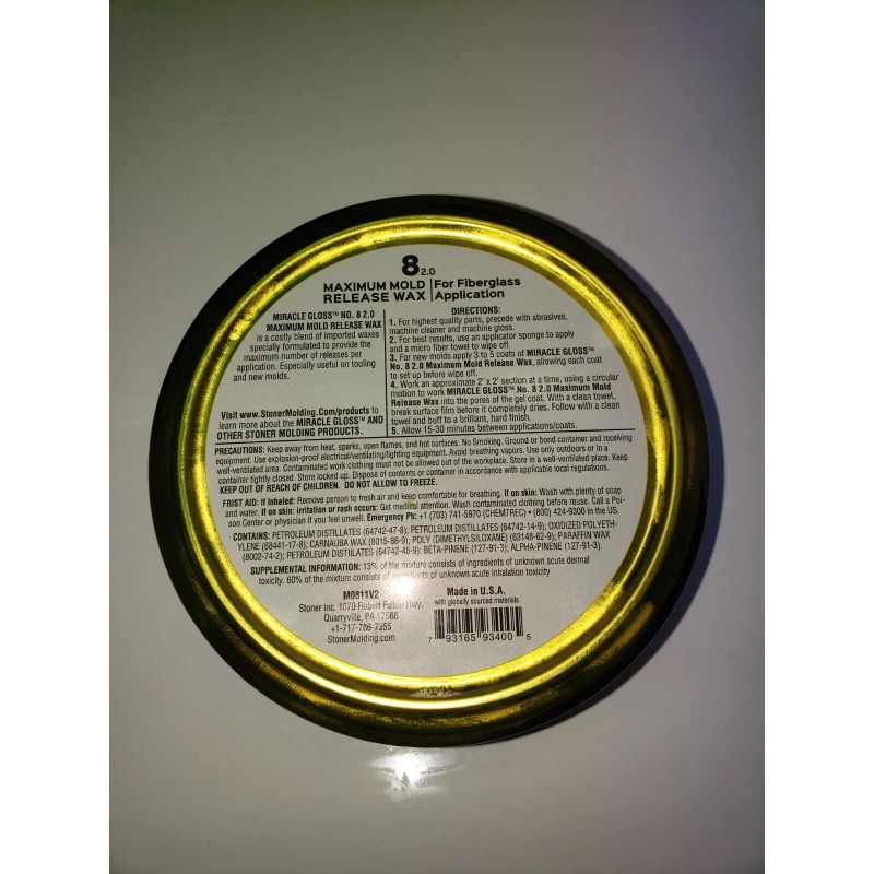 STONER WAX, FORMERLY MEGUIAR'S MIRROR GLAZE MAXIMUM 8 MOLD RELEASE