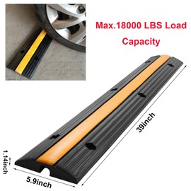 Reliancer 4 Pack 1-Channel Rubber Cable Protector Ramp Traffic Speed Bump 18000lbs Capacity Heavy Duty Cable Protective Cover Ramp Driveway Hose Cord Track Protector Wires Concealer for Garage Parking