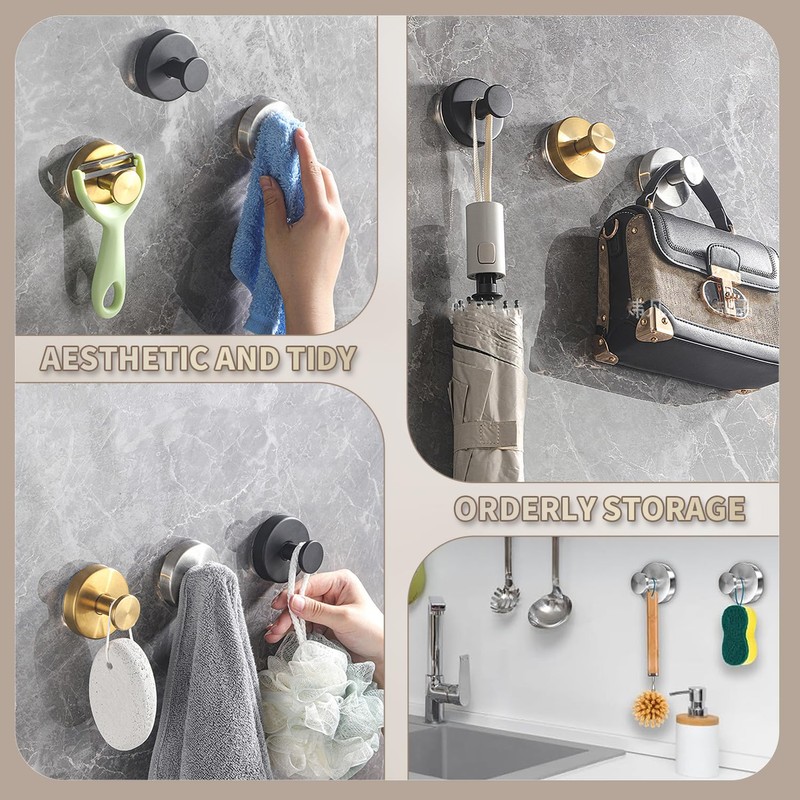 SOCORIA 2025 Upgraded Drill-Free Suction Cup Hooks, Stainless Steel Suction