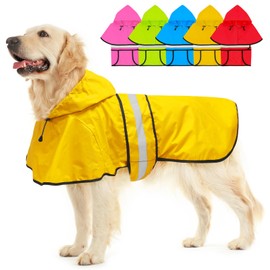 Dolitego Dog Raincoat - Reflective Dog Rain Coat, Waterproof Dog Jacket, Adjustable Dog Rain Jacket with Hoodie, Lightweight Dog Poncho Slicker for Small Medium Large Dogs (Large, Yellow)