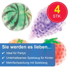 Baker Ross FN104 Squeeze Bead Fruit - 4 Pack Rubber Toys Jelly Toys for Kids Party Bag Fillers