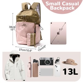 Outplea 13L Daypack for Men Women Casual Backpack Small with Removable Bag School Bag Teenager Waterproof, pink