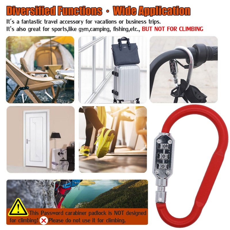 Combination Carabiner Clips,V-Resourcing Resettable 3 Dial Digit Combination Lock Carabiner