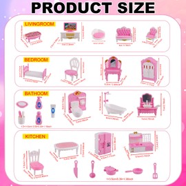 Tinoaly 32stk Miniatur Puppenhaus Möbel Zubehör Set, 1:12 Maßstab Mini Haus Möbel Geschenk Winziges Schlafzimmer Wohnzimmer Badezimmer Küche Mini Szene Rollenspiel Spielzeug für Kinder, Mädchen (Rosa)