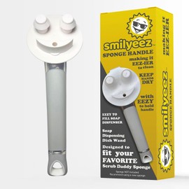 The Original Smiling Sponge Handle Soap Dispensing Handle by Smilyeez for The Smiling Sponge with Smilyeez Caddy, Dishwand with Sponges, and 2 Scrub Mojis (Black)