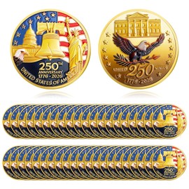 Highergo 250th Anniversary Commemorative Coins USA Eagle and Patriotic Symbols Collectible 250 Year Merchandise for Celebration Display Collectors Challenge Coin Gift(40 Pcs,Style 1)