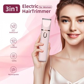 Trimmer for Women: 3 in 1 Gentle Painless Electric Razor for Women,120min Cordless Runtime,USB Charge Dock,IPX7 Waterproof Wet & Dry Use Portable Facial Razor with Ceramic Blade Travel Grooming Kit